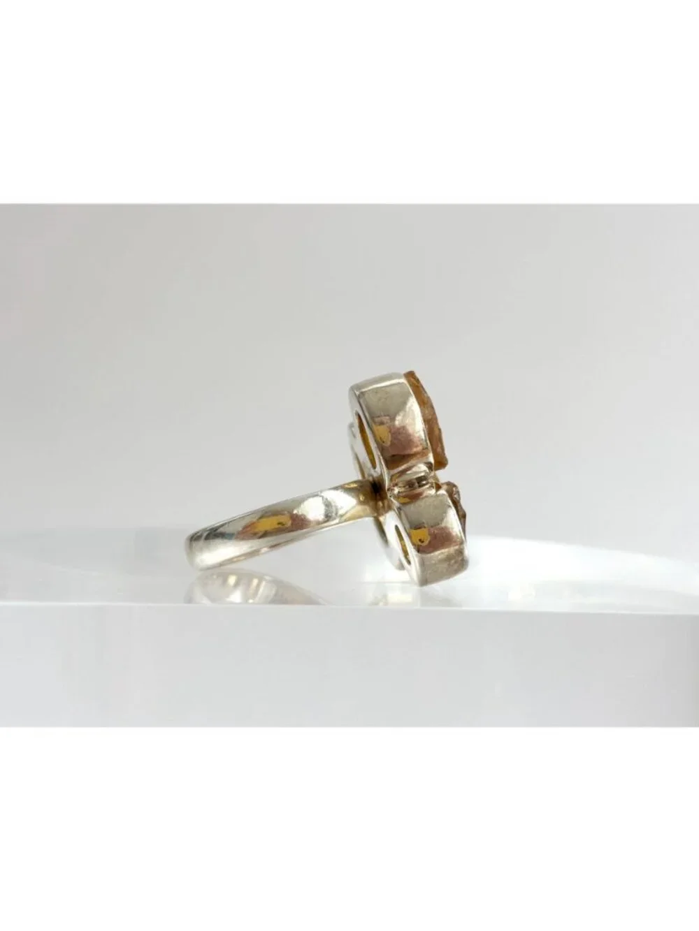 Rough Cut Citrine Semi Precious Sterling Silver 925 Vintage Ring - sz 7.75
